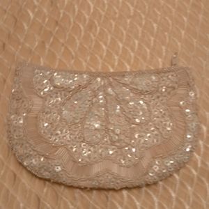 Off White Beaded Clutch